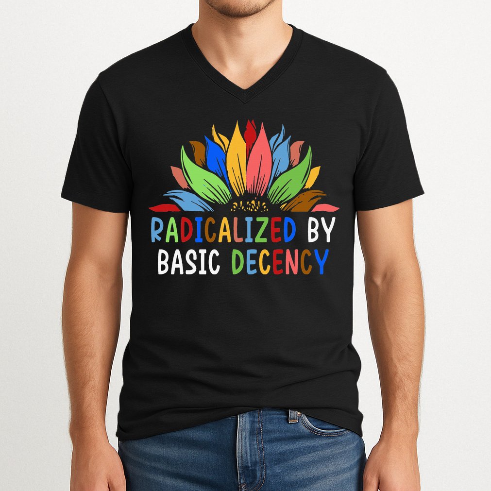Radicalized By Basic Decency Sunflower V-Neck T-Shirt