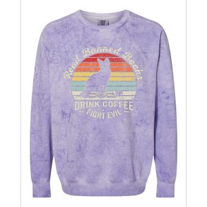 Read Banned Books Drink Coffee Fight Evil Cat Colorblast Crewneck Sweatshirt