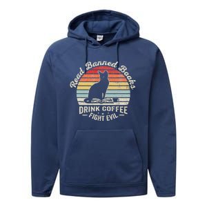 Read Banned Books Drink Coffee Fight Evil Cat Performance Fleece Hoodie