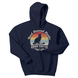 Read Banned Books Drink Coffee Fight Evil Cat Kids Hoodie