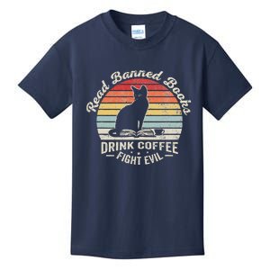 Read Banned Books Drink Coffee Fight Evil Cat Kids T-Shirt