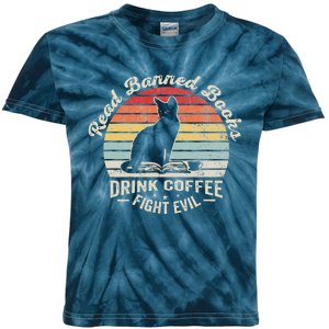 Read Banned Books Drink Coffee Fight Evil Cat Kids Tie-Dye T-Shirt