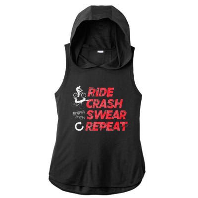 Ride Crash Swear Repeat Funny MTB Mountain Bike Cycling Ladies PosiCharge Tri-Blend Wicking Draft Hoodie Tank