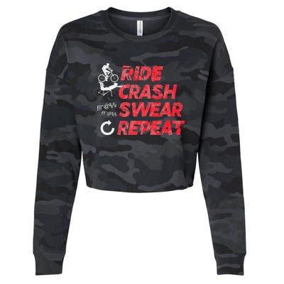 Ride Crash Swear Repeat Funny MTB Mountain Bike Cycling Cropped Pullover Crew