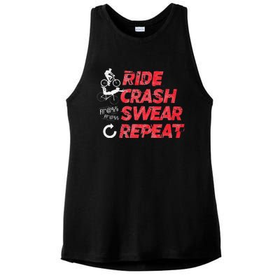 Ride Crash Swear Repeat Funny MTB Mountain Bike Cycling Ladies PosiCharge Tri-Blend Wicking Tank