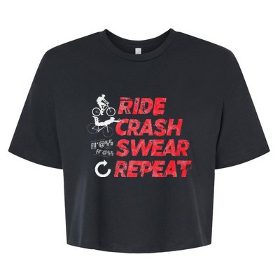 Ride Crash Swear Repeat Funny MTB Mountain Bike Cycling Bella+Canvas Jersey Crop Tee