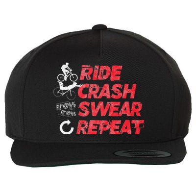 Ride Crash Swear Repeat Funny MTB Mountain Bike Cycling Wool Snapback Cap