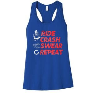 Ride Crash Swear Repeat Funny MTB Mountain Bike Cycling Women's Racerback Tank