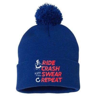 Ride Crash Swear Repeat Funny MTB Mountain Bike Cycling Pom Pom 12in Knit Beanie