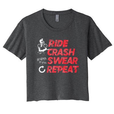 Ride Crash Swear Repeat Funny MTB Mountain Bike Cycling Women's Crop Top Tee