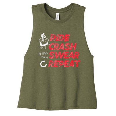 Ride Crash Swear Repeat Funny MTB Mountain Bike Cycling Women's Racerback Cropped Tank