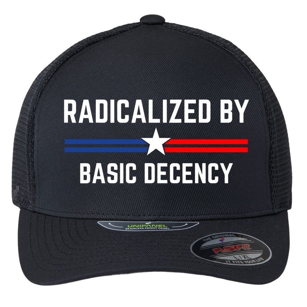 Radicalized By Basic Decency Funny Social Democracy  Flexfit Unipanel Trucker Cap