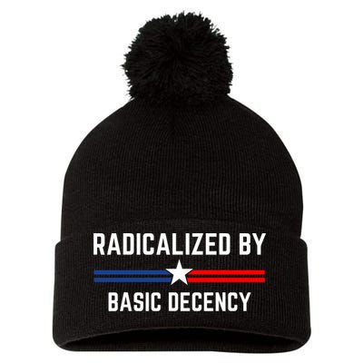 Radicalized By Basic Decency Funny Social Democracy  Pom Pom 12in Knit Beanie