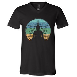 Retro Buddha Buddhist Yoga Spiritual Meditation Zen V-Neck T-Shirt