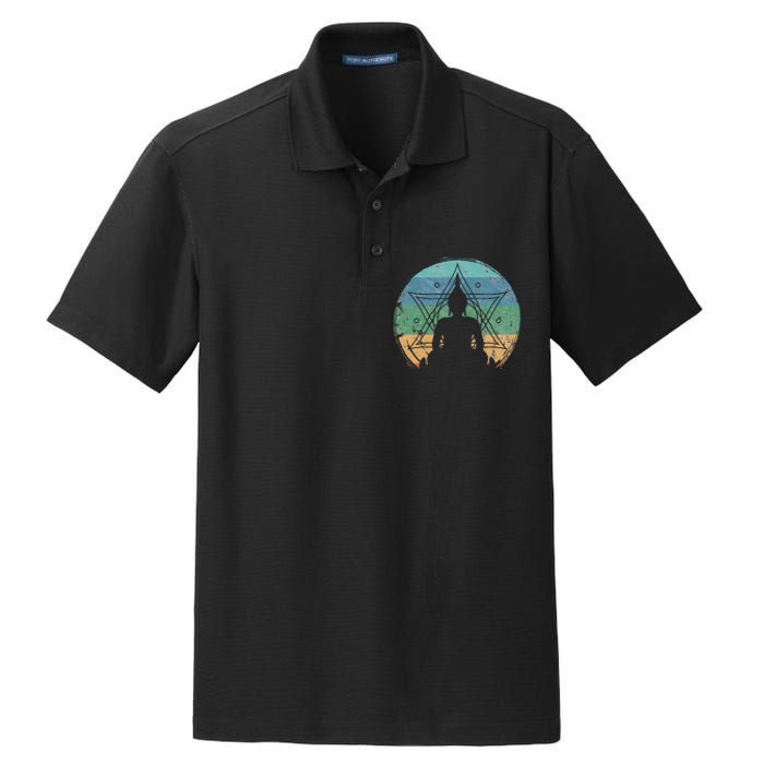 Retro Buddha Buddhist Yoga Spiritual Meditation Zen Dry Zone Grid Polo