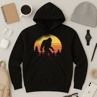 Retro Bigfoot Believer Silhouette Sasquatch Hide And Seek Hoodie