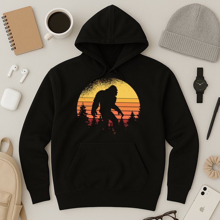 Retro Bigfoot Believer Silhouette Sasquatch Hide And Seek Hoodie