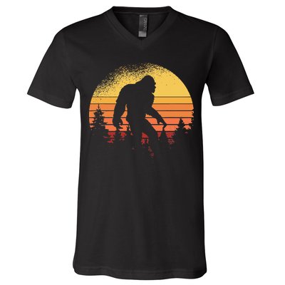 Retro Bigfoot Believer Silhouette Sasquatch Hide And Seek V-Neck T-Shirt