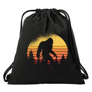 Retro Bigfoot Believer Silhouette Sasquatch Hide And Seek Drawstring Bag