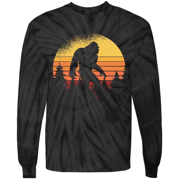 Retro Bigfoot Believer Silhouette Sasquatch Hide And Seek Tie-Dye Long Sleeve Shirt