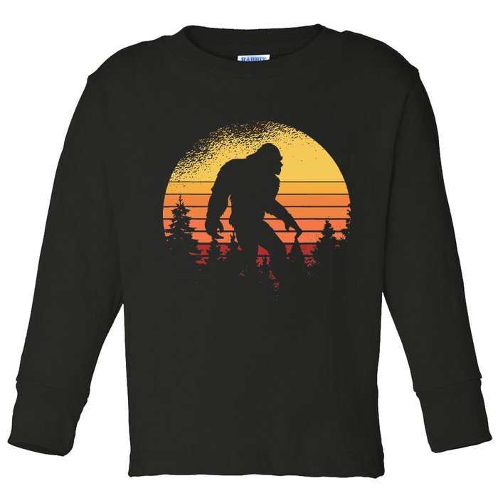 Retro Bigfoot Believer Silhouette Sasquatch Hide And Seek Toddler Long Sleeve Shirt