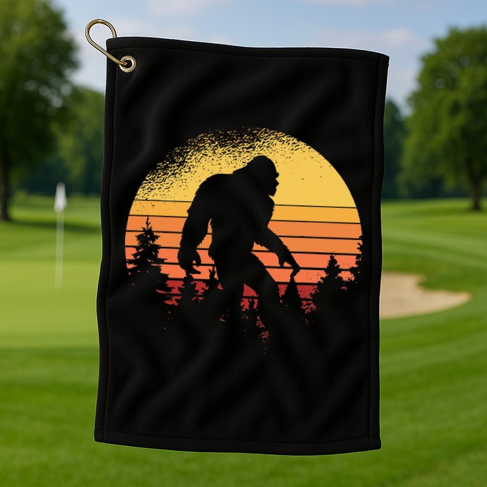 Retro Bigfoot Believer Silhouette Sasquatch Hide And Seek Golf Towel