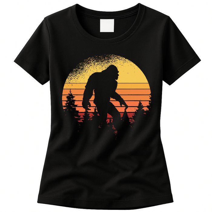Retro Bigfoot Believer Silhouette Sasquatch Hide And Seek Womens T-Shirt