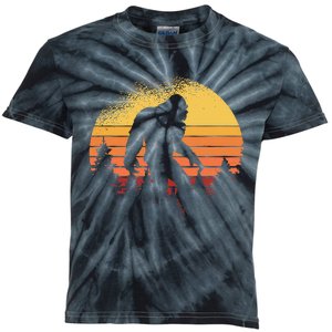 Retro Bigfoot Believer Silhouette Sasquatch Hide And Seek Kids Tie-Dye T-Shirt