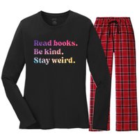 Read Books Be Kind Stay Weird Funny Book Lover Women's Long Sleeve Flannel Pajama Set 