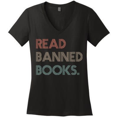 Read Banned Books Librarians Banned Books Week Retro Vintage Women's V-Neck T-Shirt