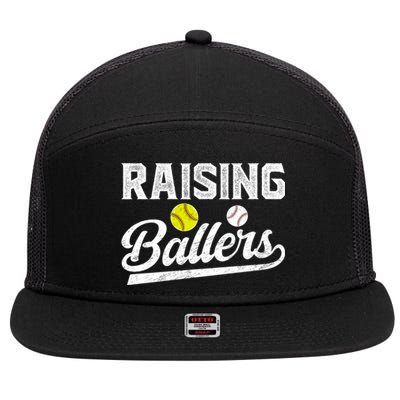 Raising Ballers Baseball Softball Dad Of Ballers Meaningful Gift 7 Panel Mesh Trucker Snapback Hat