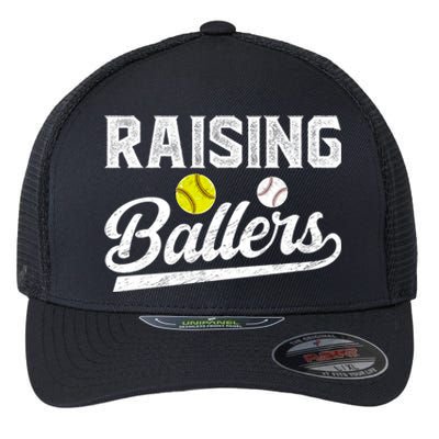 Raising Ballers Baseball Softball Dad Of Ballers Meaningful Gift Flexfit Unipanel Trucker Cap