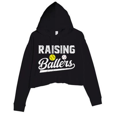 Raising Ballers Baseball Softball Dad Of Ballers Meaningful Gift Crop Fleece Hoodie