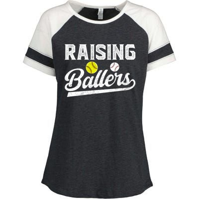 Raising Ballers Baseball Softball Dad Of Ballers Meaningful Gift Enza Ladies Jersey Colorblock Tee