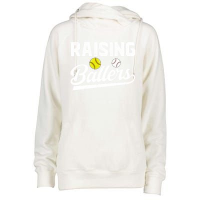 Raising Ballers Baseball Softball Dad Of Ballers Meaningful Gift Womens Funnel Neck Pullover Hood