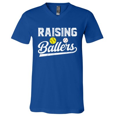 Raising Ballers Baseball Softball Dad Of Ballers Meaningful Gift V-Neck T-Shirt