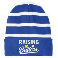 Raising Ballers Baseball Softball Dad Of Ballers Meaningful Gift Striped Beanie with Solid Band