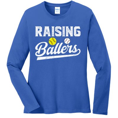 Raising Ballers Baseball Softball Dad Of Ballers Meaningful Gift Ladies Long Sleeve Shirt