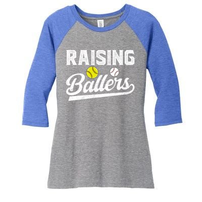 Raising Ballers Baseball Softball Dad Of Ballers Meaningful Gift Women's Tri-Blend 3/4-Sleeve Raglan Shirt