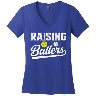 Raising Ballers Baseball Softball Dad Of Ballers Meaningful Gift Women's V-Neck T-Shirt