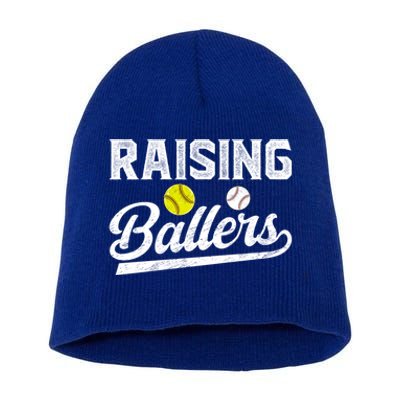 Raising Ballers Baseball Softball Dad Of Ballers Meaningful Gift Short Acrylic Beanie