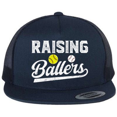 Raising Ballers Baseball Softball Dad Of Ballers Meaningful Gift Flat Bill Trucker Hat