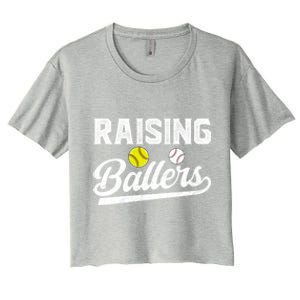 Raising Ballers Baseball Softball Dad Of Ballers Meaningful Gift Women's Crop Top Tee