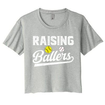 Raising Ballers Baseball Softball Dad Of Ballers Meaningful Gift Women's Crop Top Tee