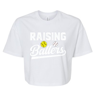 Raising Ballers Baseball Softball Dad Of Ballers Meaningful Gift Bella+Canvas Jersey Crop Tee