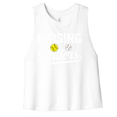 Raising Ballers Baseball Softball Dad Of Ballers Meaningful Gift Women's Racerback Cropped Tank