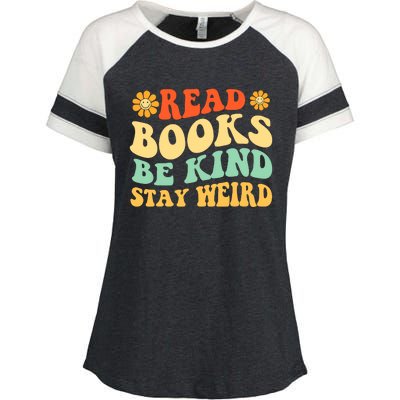 Read Books Be Kind Stay Weird Book Lover Bookworm Reader Enza Ladies Jersey Colorblock Tee