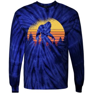 Retro Bigfoot Believer Silhouette Sasquatch Hide And Seek Tie-Dye Long Sleeve Shirt