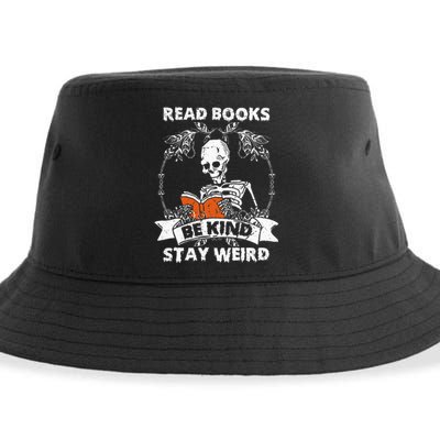 Read Books Be Kind Stay Weird Skeleton Reading Book Lover Sustainable Bucket Hat