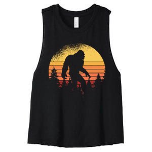 Retro Bigfoot Believer Silhouette Sasquatch Hide And Seek Women's Racerback Cropped Tank